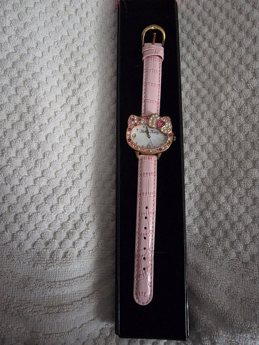 Sanrio Hello Kitty Pink Leather-Style Strap Watch with Crystal Bow